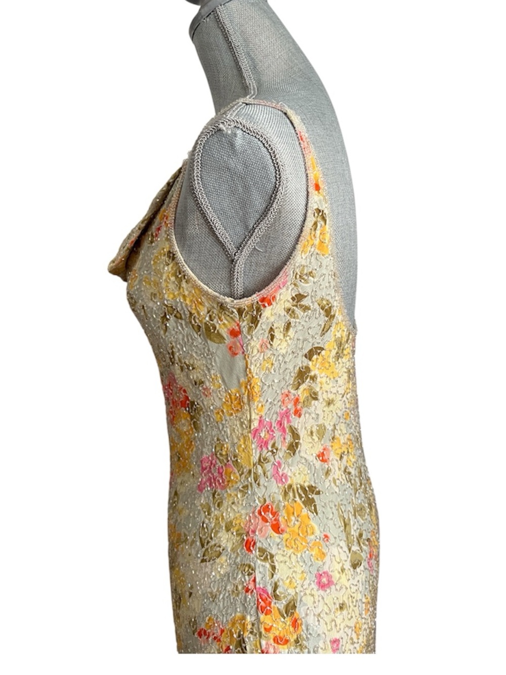 Vintage Sténay Floral Cowl-Neck Beaded Maxi Slip Dress - Picture 7 of 16